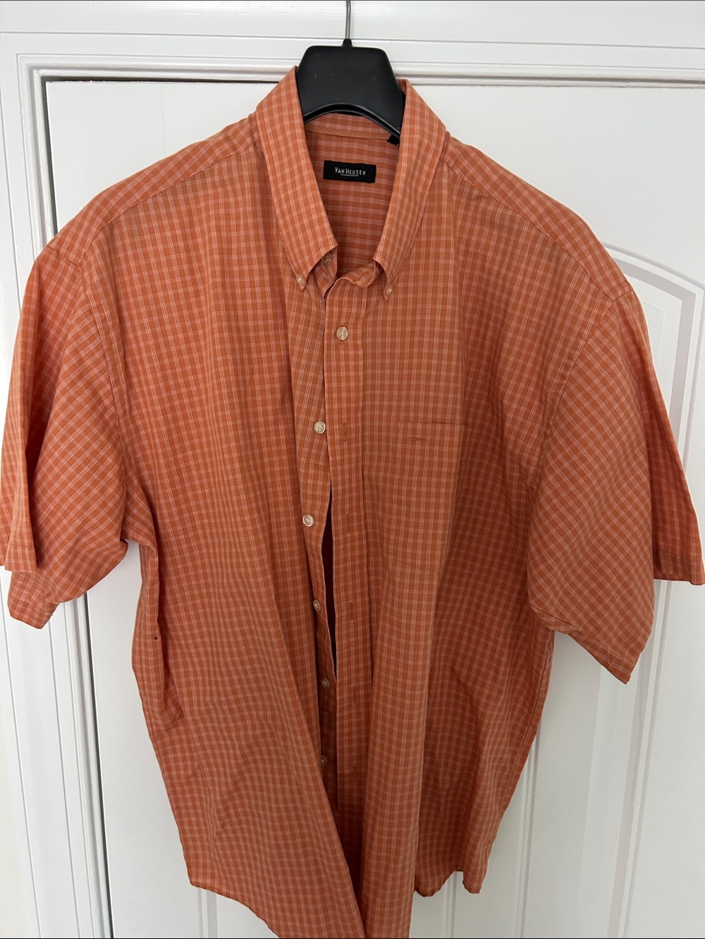 Van Heusen Orange Checked Short-Sleeve Button-Down Shirt